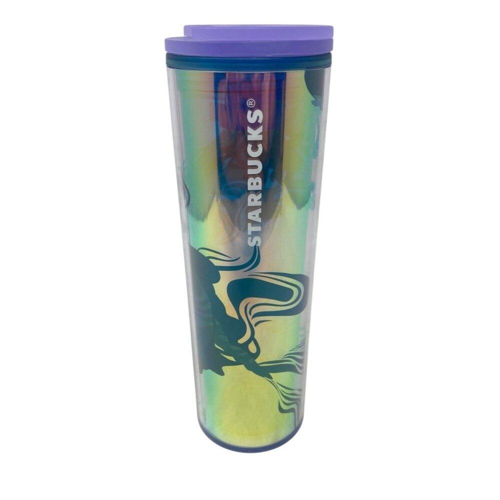 Starbucks Siren Tumbler Iridescent Purple & Green Plastic Twist Top 16 oz Cup